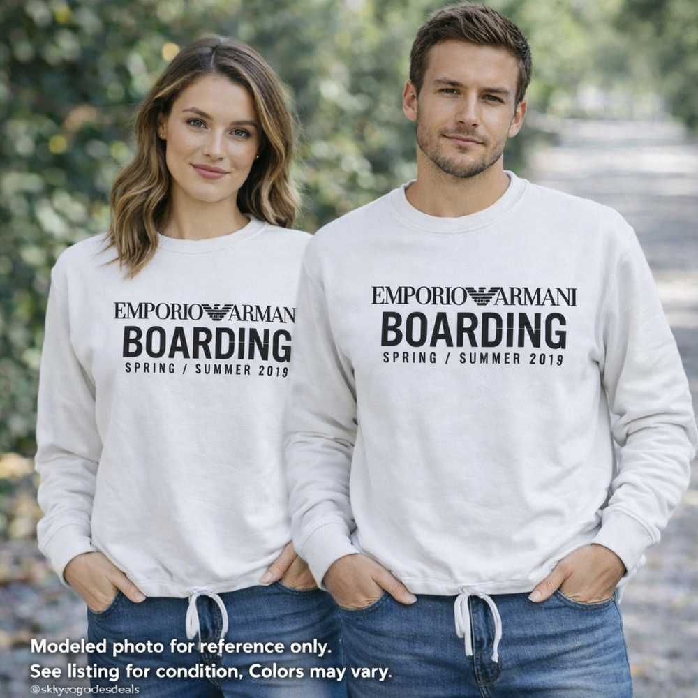 Emporio Armani Boarding Sweatshirt S White Logo Drawstring Hem Long Sleeve